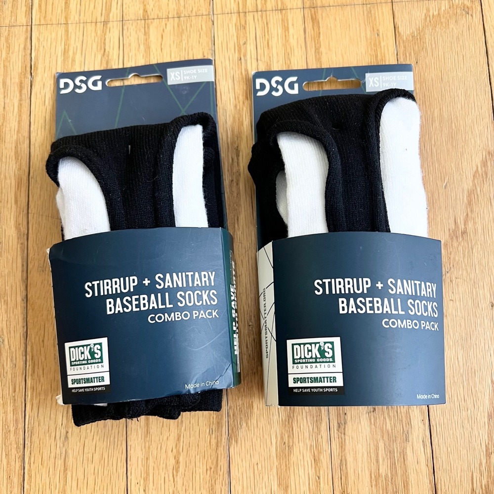 DSG Baseball Socks Stirrup Sanitary Combo Pack Youth Size XS Black White New